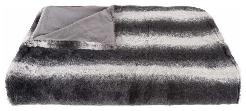 50" X 70" Gray and White Faux Fur Striped Plush Throw Blanket