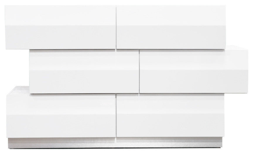 Spain Modern White Zigzag 6-Drawer Bedroom Dresser
