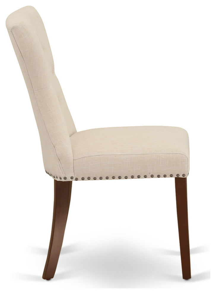 3Pc Round Dinette Set, Pedestal Dining Table, 2 Fabric Kitchen Chairs, Mahogany