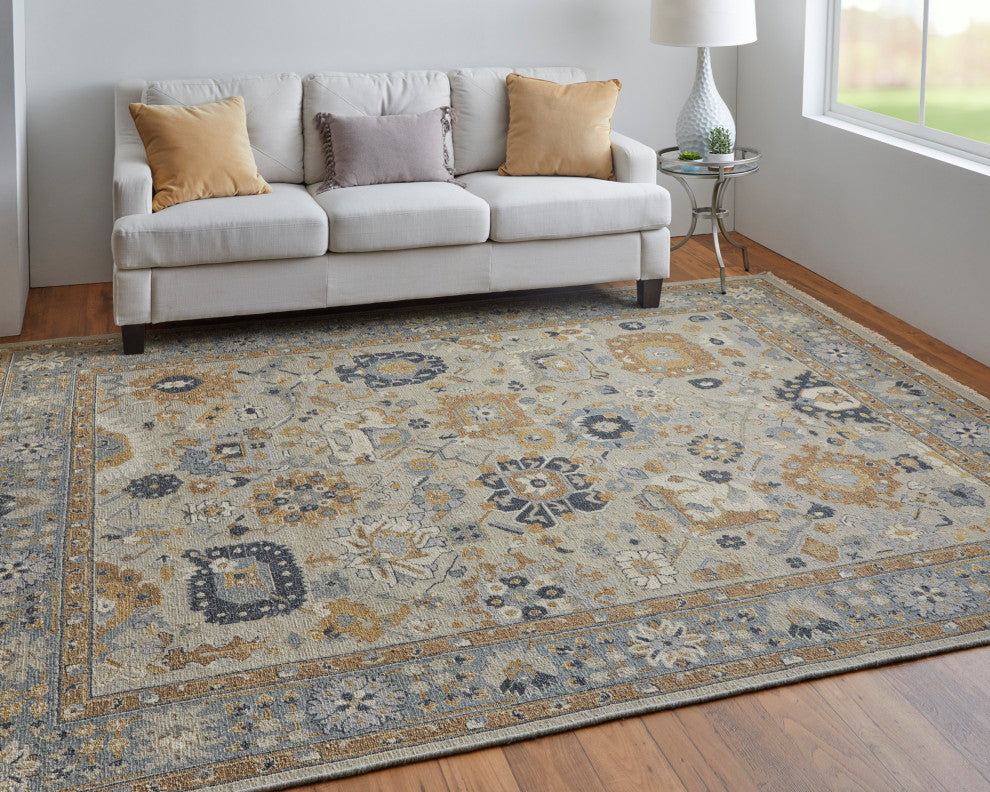 Aleska Traditional Oriental, Blue/Brown/Gray, 2'6"x10' Runner