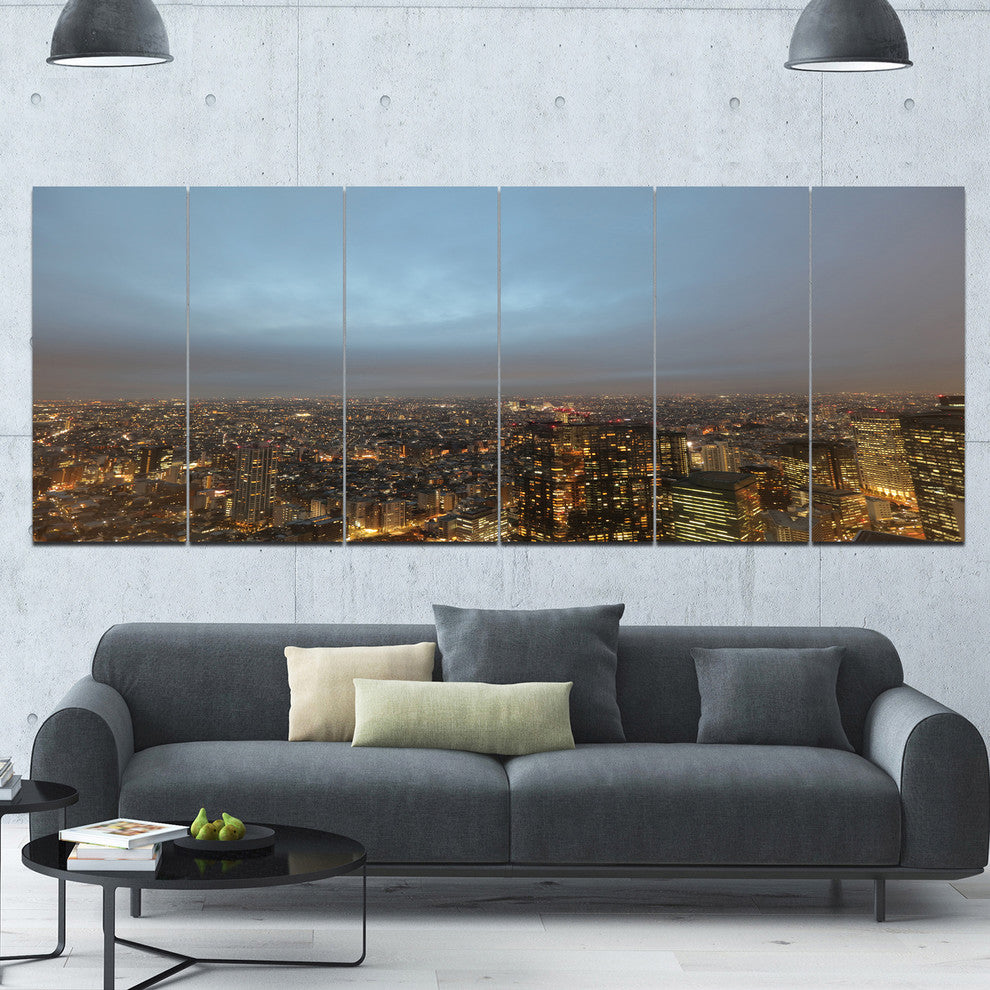 Shinjuku District View Point, Cityscape Canvas Art Print, 70"x28", 6 Panels