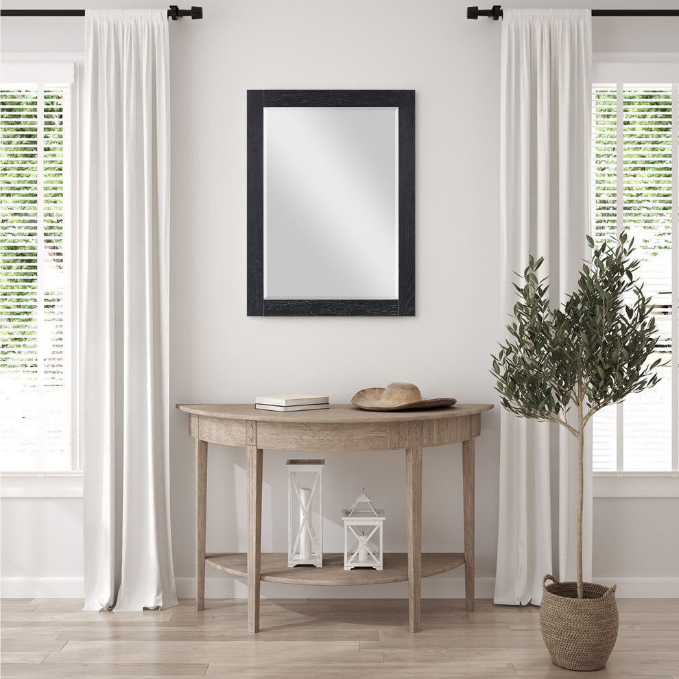 Ivy Rectangular Bathroom Wood Framed Wall Mirror, Black Oak, 28"