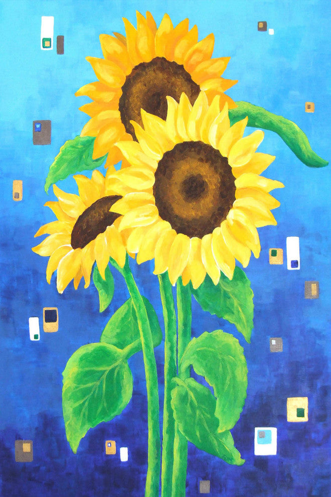 Marmont Hill, "Sunflowers on Blue" by Nicola Joyner on Wrapped Canvas, 30x45