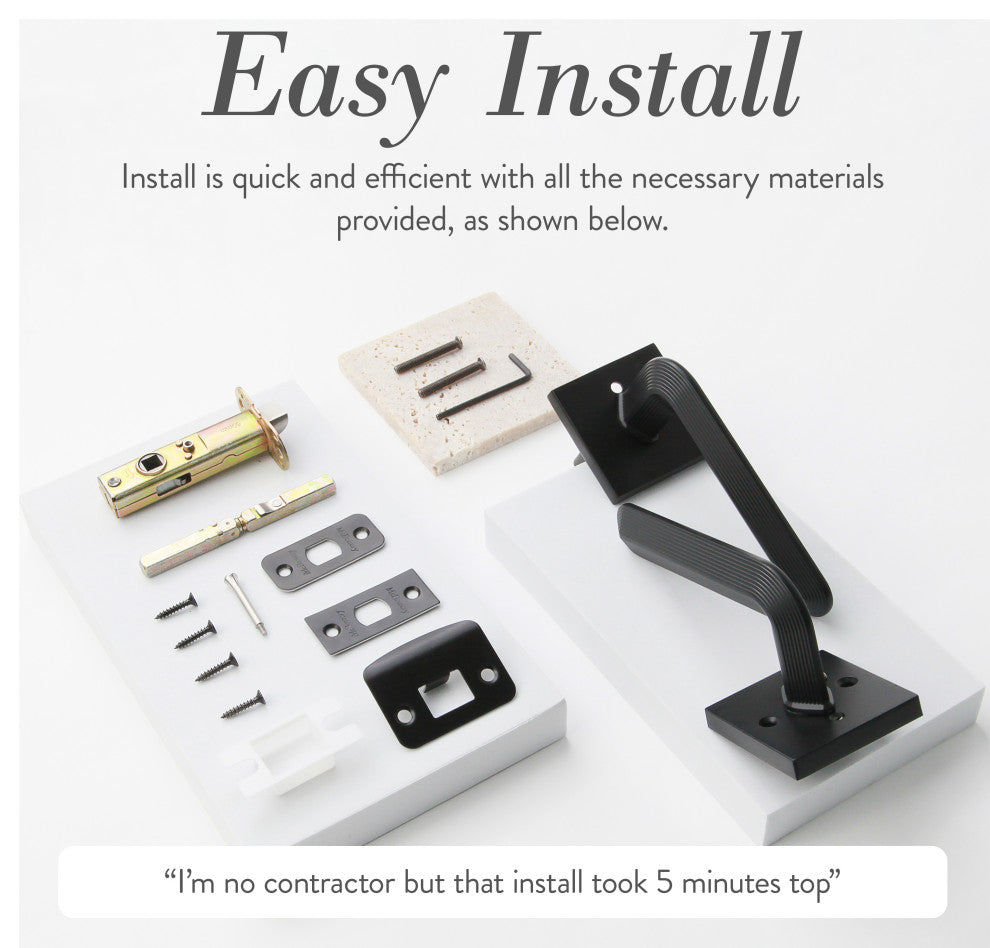 Modern Heavy Duty Designer Interior Door Lever - Crosby Collection, Matte Black, Passage Right Hand