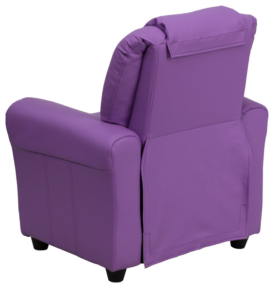 Contemporary Lavender Vinyl Kids Recliner with Cup Holder and Headrest
