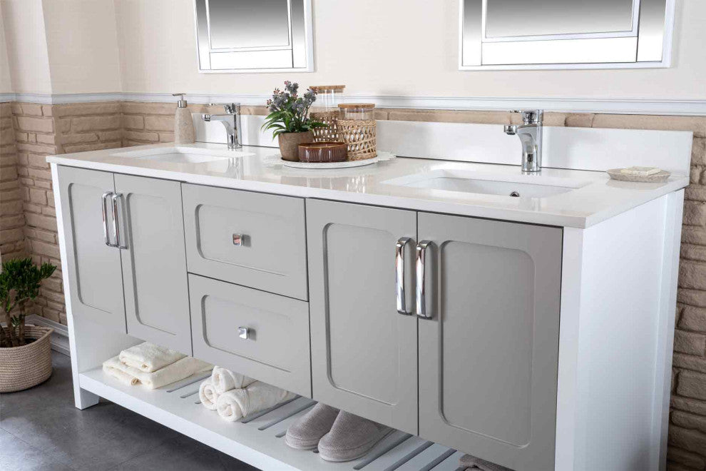 Florin Collection 72" Bathroom Vanity With Sink, Mirror, Countertop, Gray
