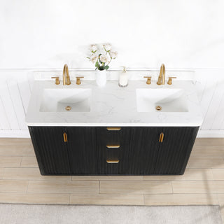 Vinnova Cadiz Bath Vanity, Composite Stone Top, Black, 60", No Mirror