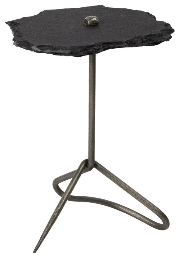 24" Slate Gray And Black Stone End Table