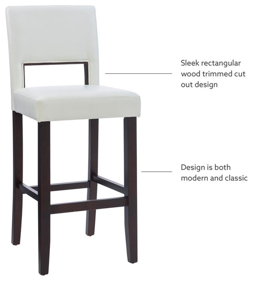 Linon Vega 30.5" White Faux Leather Upholstery Wood Bar Stool Dark Espresso