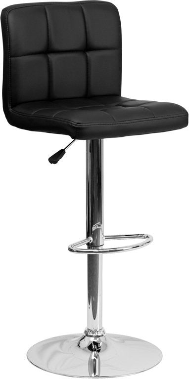 Estella Mid-Back Black Quilted Vinyl Swivel Adjustable Barstool