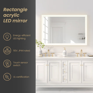 Beijing Rectangular Frameless LED Wall Bath Vanity Mirror, Acrylic, 48"w X 32"h
