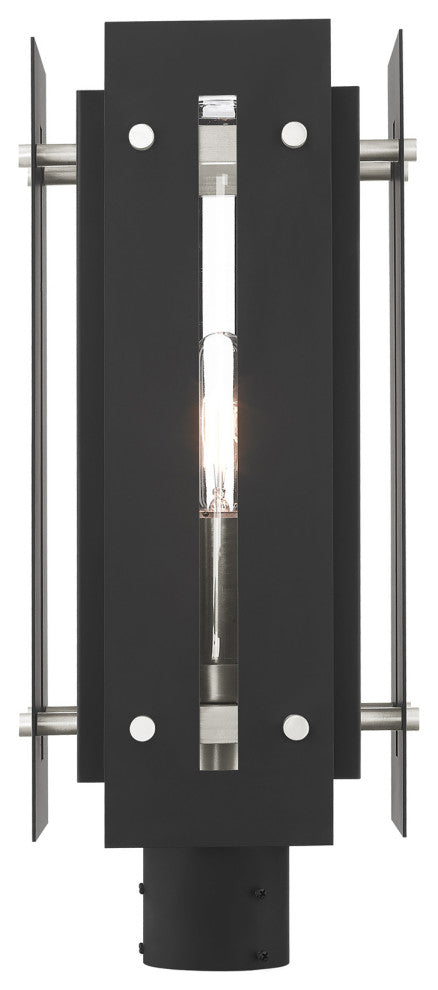 Livex Utrecht 1 Light Black/Brushed Nickel Large Outdoor Post Top Lantern
