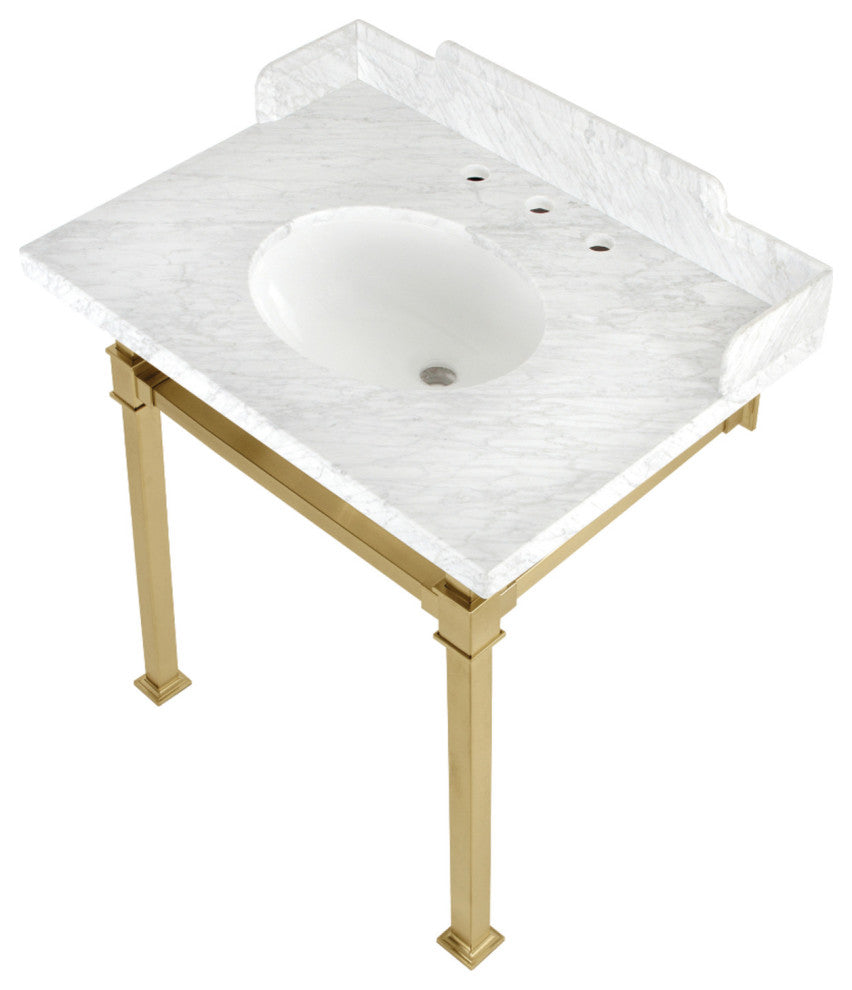 Kingston Brass LMS30MOQ7 30" Carrara Marble Console Sink, Legs