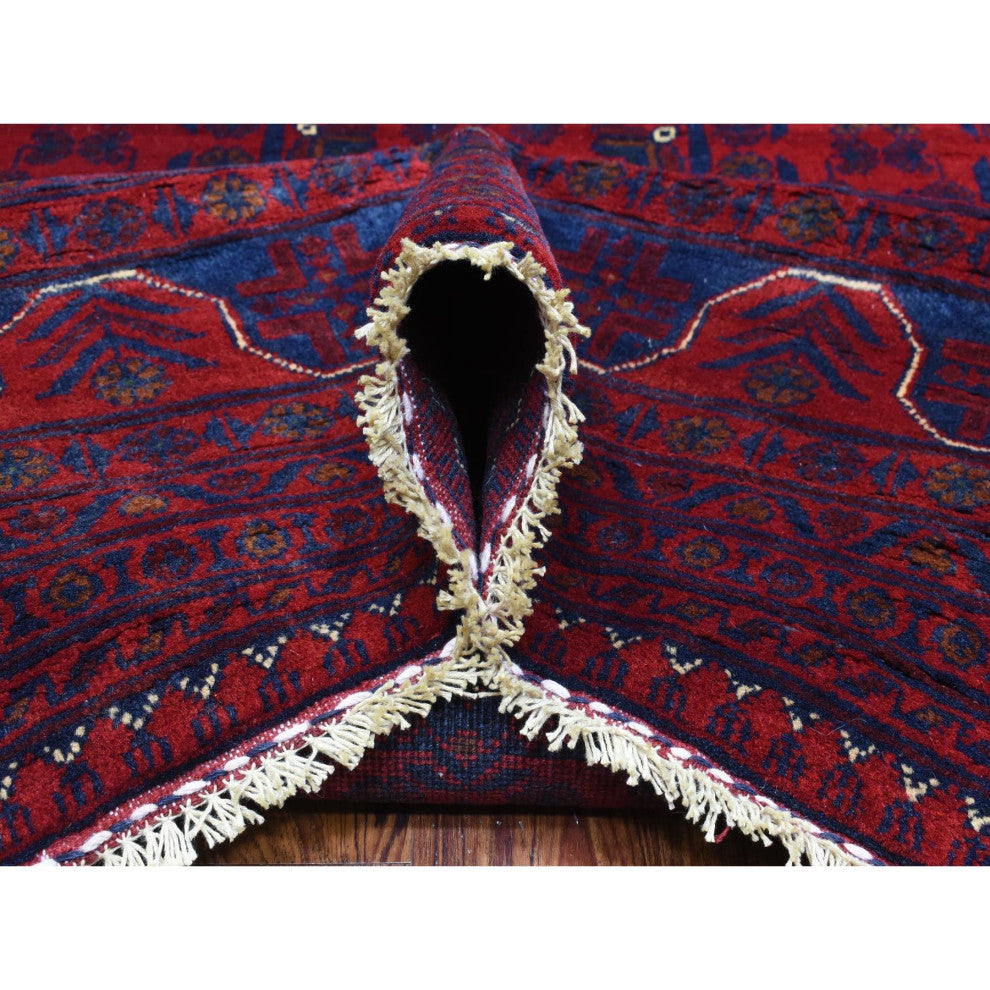 Red Hand Knotted Tribal Design Soft Wool Afghan Khamyab Oriental Rug, 9'8"x13'1"