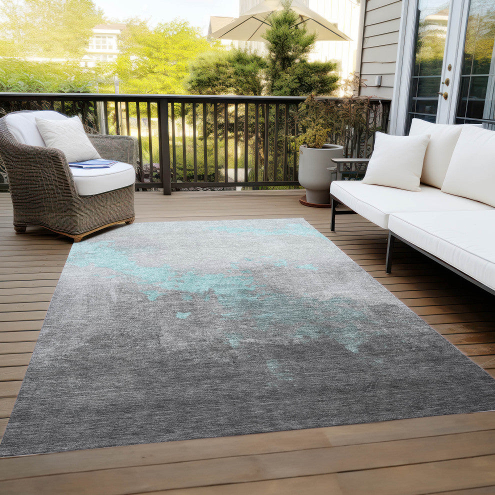 Machine Washable Indoor/Outdoor Chantille ACN1881 Teal 8' x 10' Rug