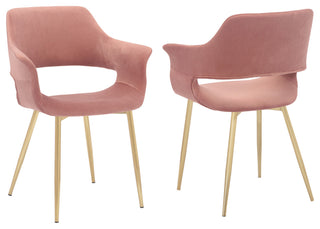 Gigi Pink Velvet Dining Room Chair with Gold Metal Legs - Set of 2