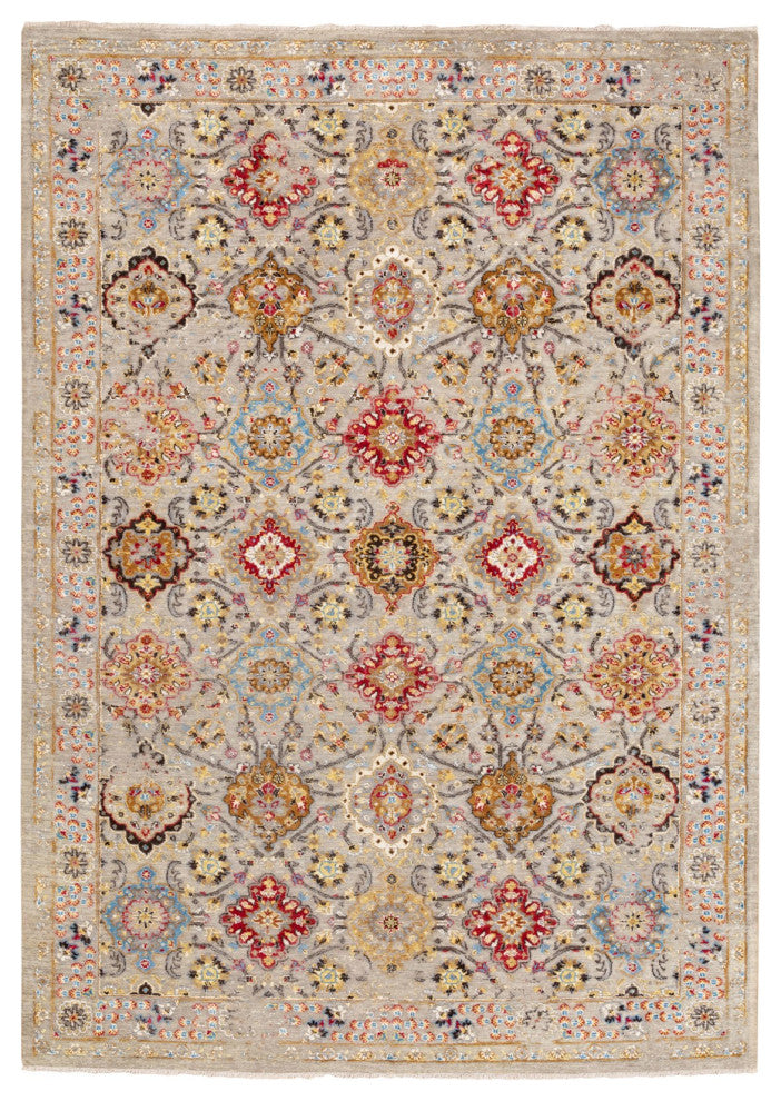 THE SUNSET ROSETTES Wool And Pure Silk Hand Knotted Oriental Rug, 6'1"x9'0"