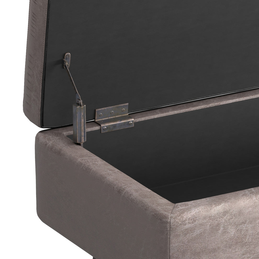 Owen Rectangular Storage Ottoman, Distressed Gray Taupe Faux Air Leather
