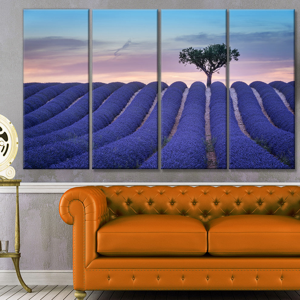 Lonely Trees Uphill on Sunset, Landscape Canvas Art Print, 48"x28", 4 Panels