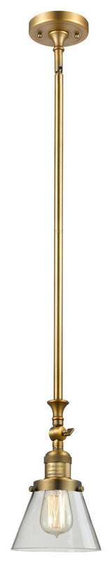Small Cone 1-Light LED Pendant, Brushed Brass, Glass: Clear