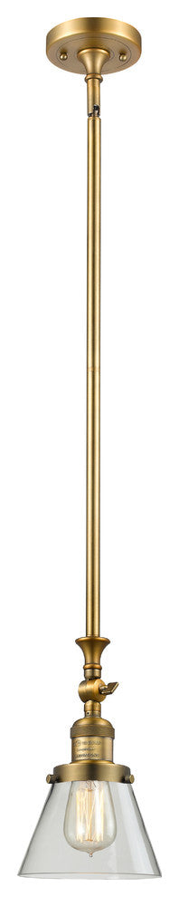 Small Cone 1-Light LED Pendant, Brushed Brass, Glass: Clear