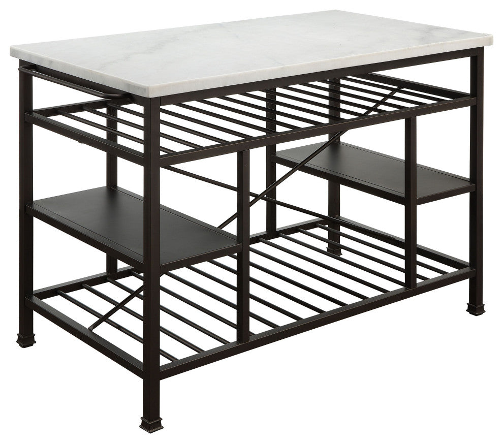 Acme Lanzo Kitchen Island Counter Marble and Gunmetal