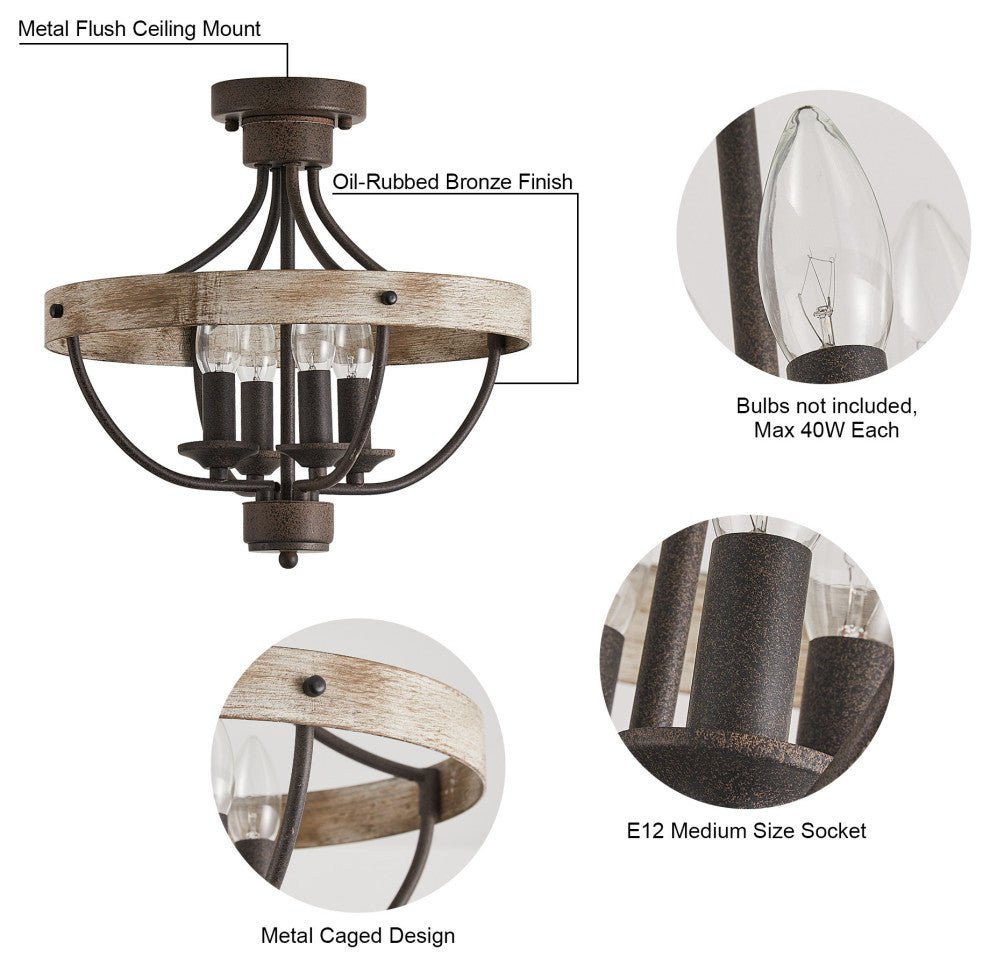 15.4 in 4-Light Industrial Flush Mount Ceiling Lighting
