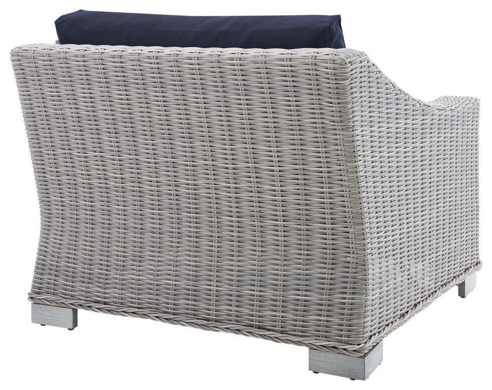 Lounge Chair, Sunbrella, Rattan, Wicker, Gray Blue Navy, Modern, Outdoor
