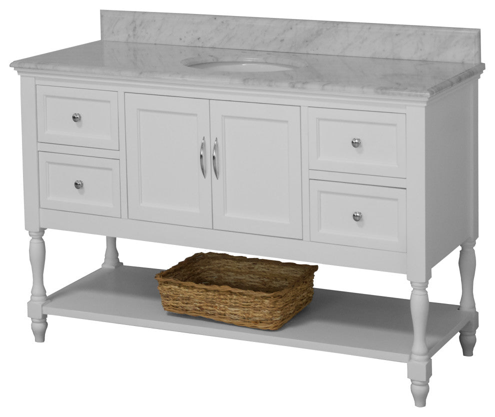 Beverly 60" Bath Vanity, White, Carrara Marble, Single Vanity
