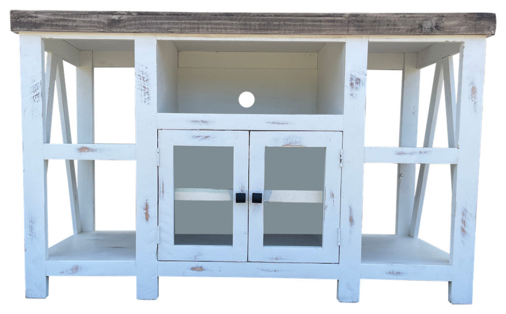 Media Console With Glass Doors, White, 52