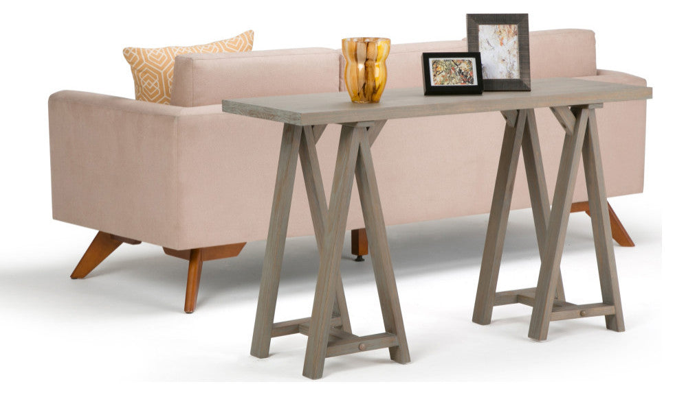 Sawhorse Solid Wood 50" Modern Console Sofa Table, Distressed Gray