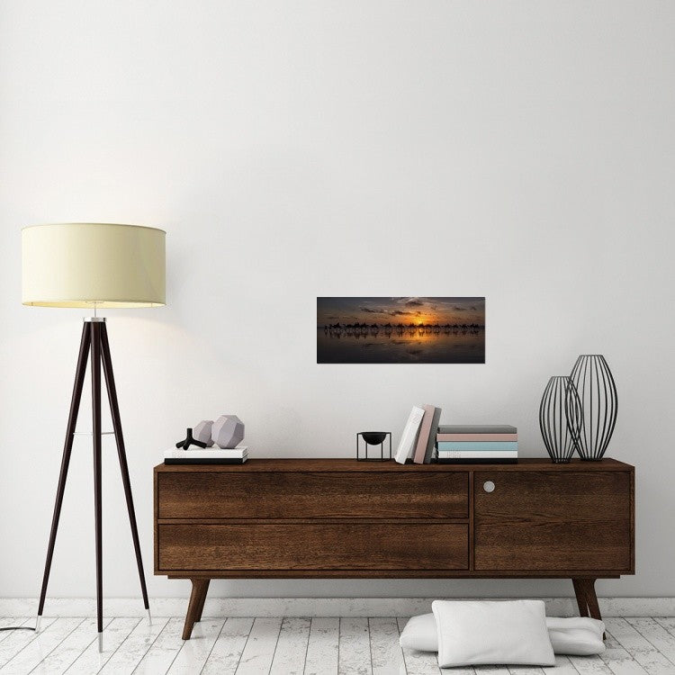 "Sunset Camel Safari" Stretched Canvas Giclee by Louise Wolbers, 30x12"