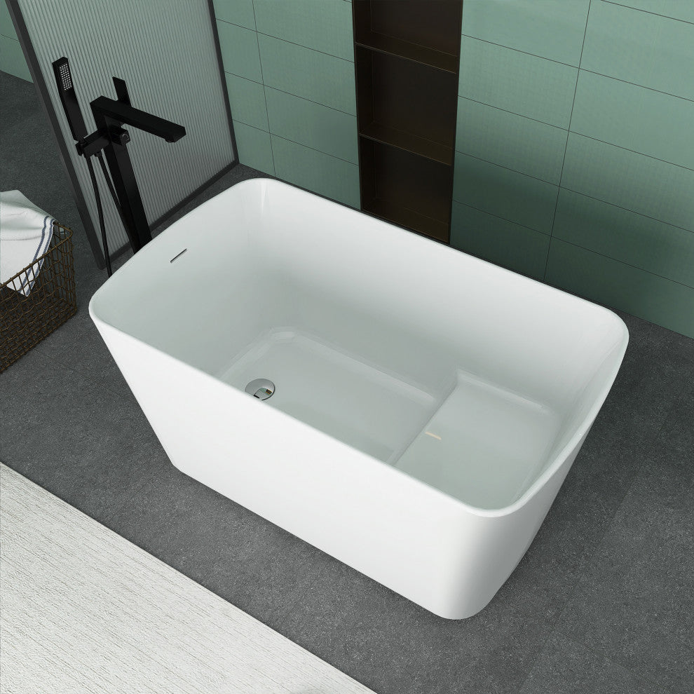 49" W x 28" D Acrylic Freestanding Soaking Sit-in Design Bathtub, White.