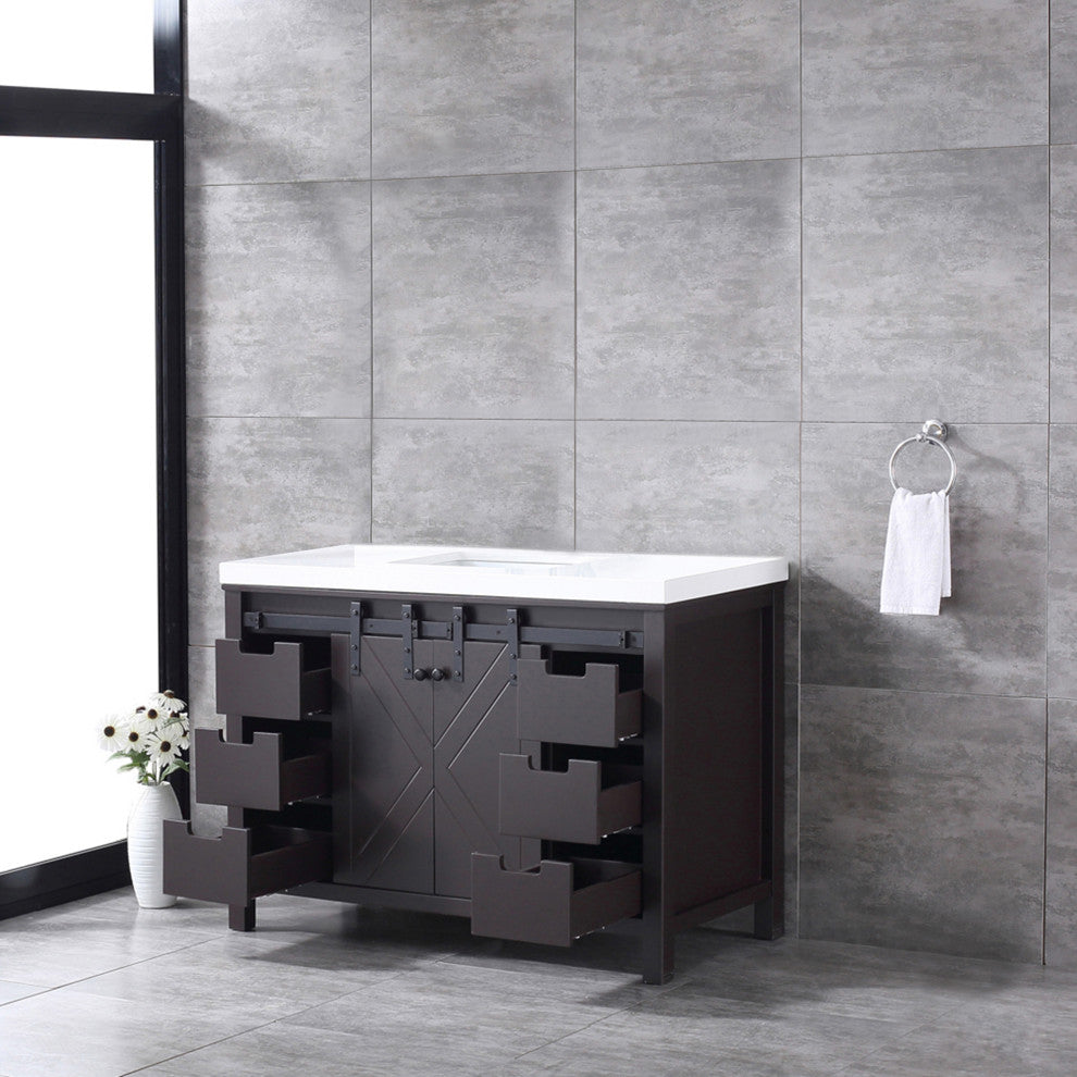 Marsyas 48" Brown Single Bathroom Vanity Cabinet Quartz Top Square Sink