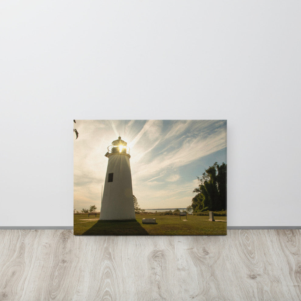 Turkey Point Lighthouse with Sun Flare Horizontal Canvas Prints, 18" X 24"