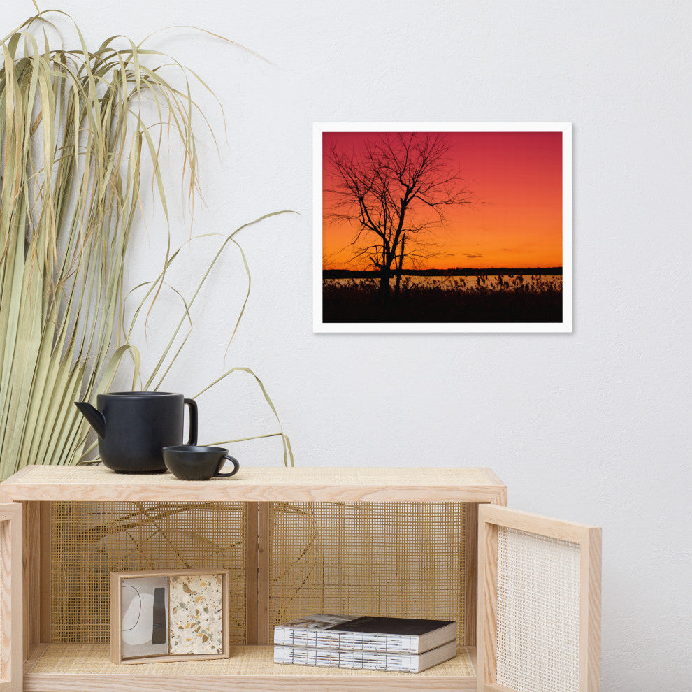Burning Skies Rural Landscape Framed Photo Paper Wall Art Print, White, 16" X 20"