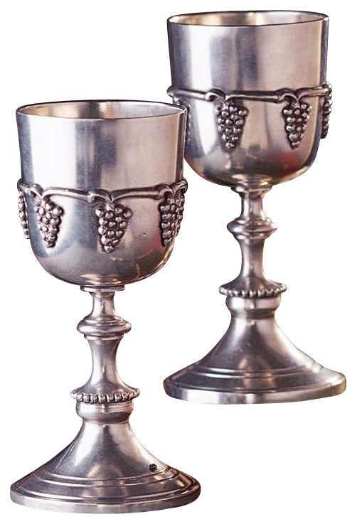 Pair of Grape Harvest Pewter Goblets, Set of 2
