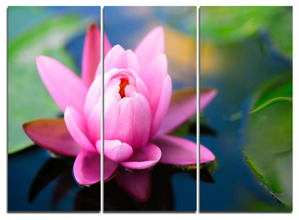 "Large Lotus Flower in the Pond" Metal Wall Art, 3 Panels, 36"x28"
