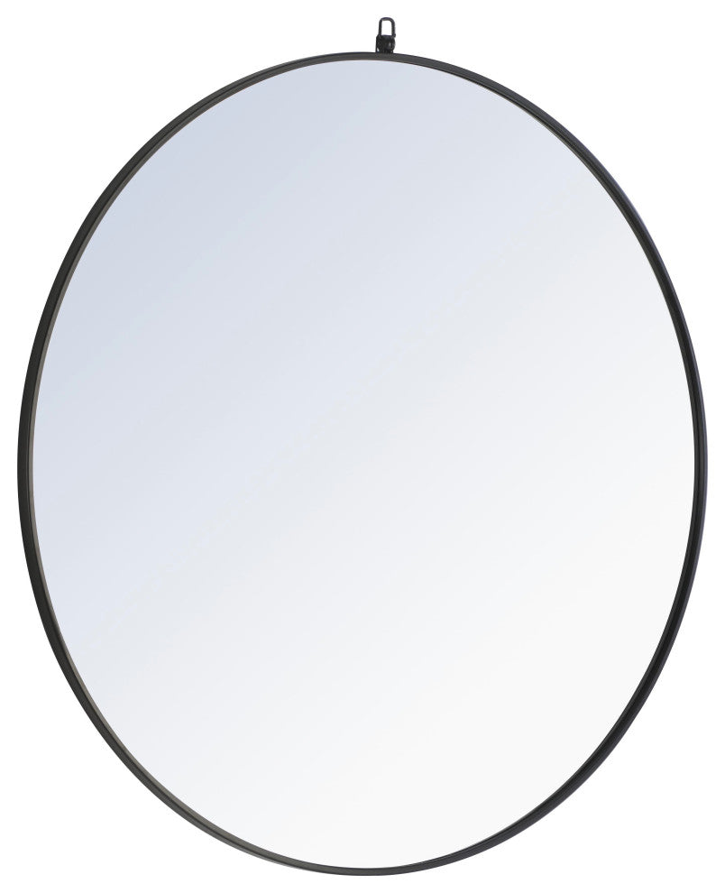Home Living Metal Frame Round Mirror With Decorative Hook, 36", Black