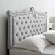 Platform Bed Frame, Nailhead, Queen Size, Gray, Velvet, Modern