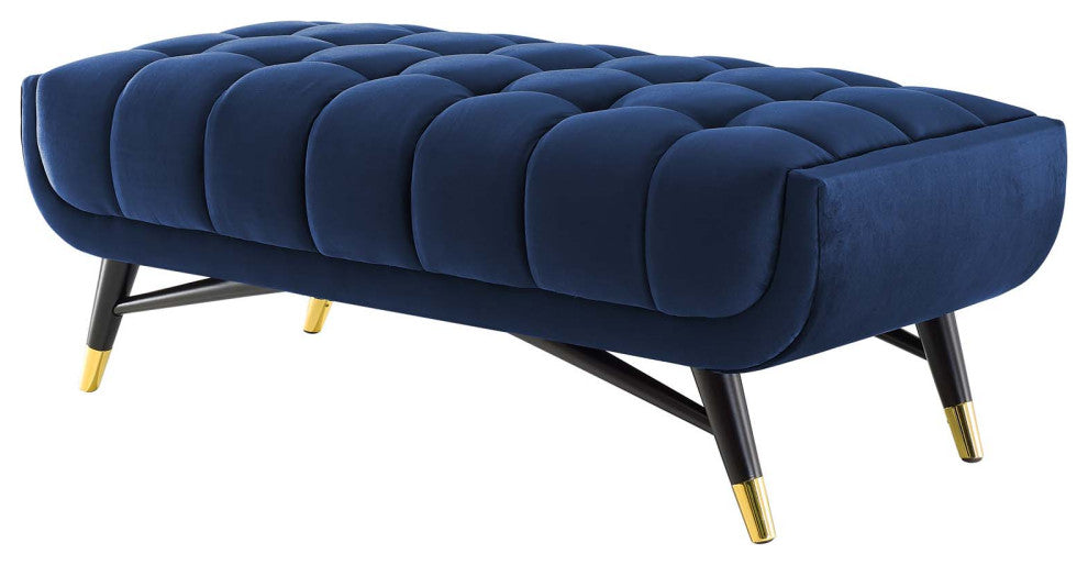 Accent Chair Bench, Velvet, Dark Blue, Modern, Living Lounge Hotel Hospitality