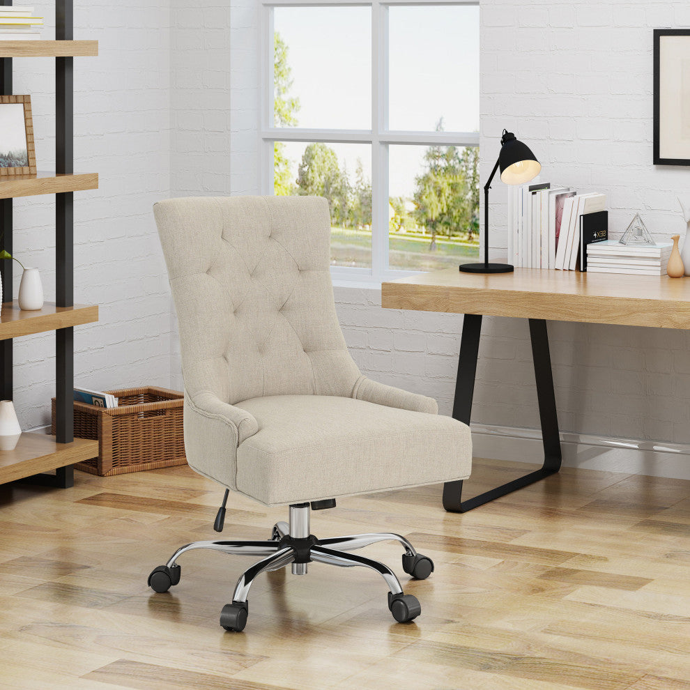 GDF Studio Bagnold Home Office Fabric Desk Chair, Wheat/Chrome