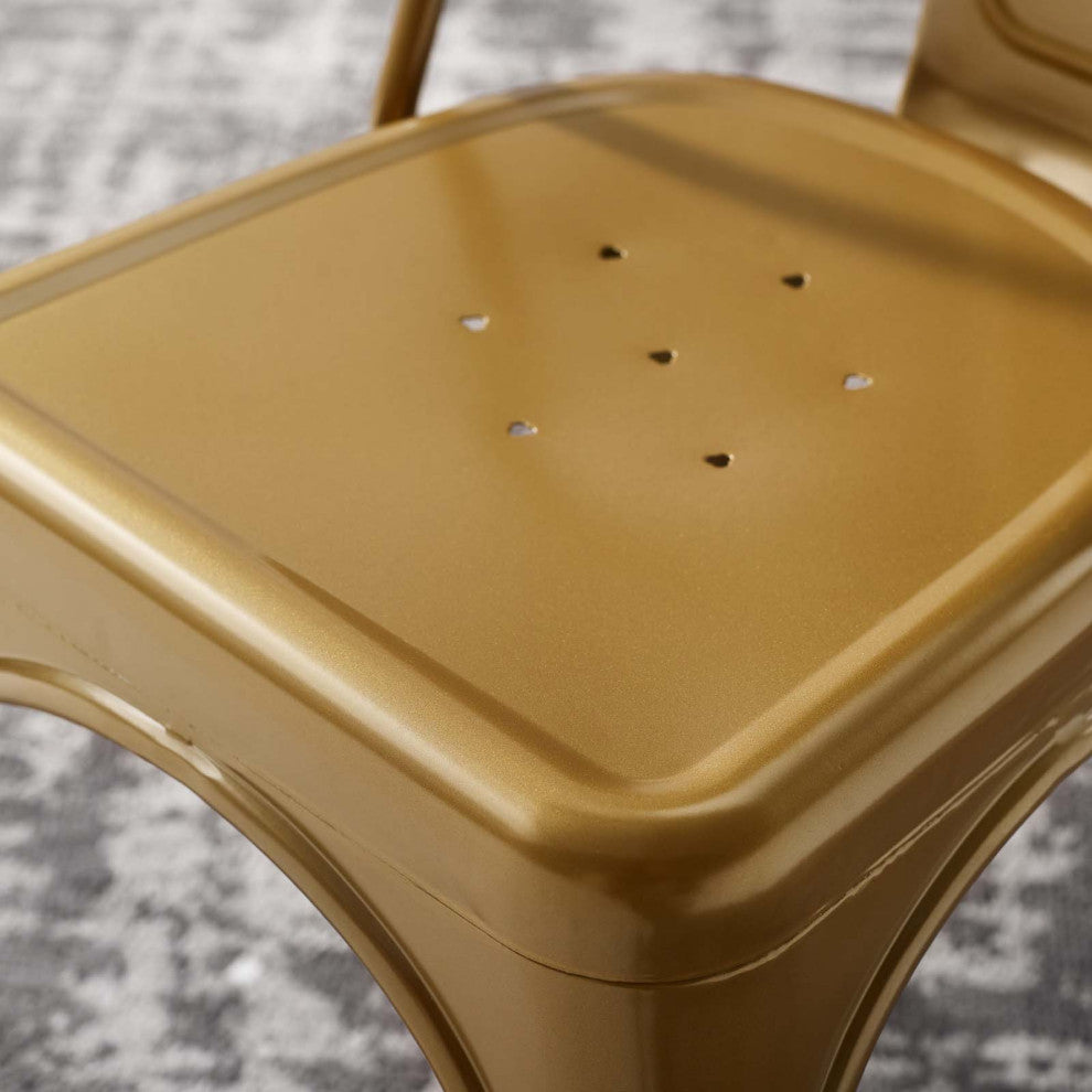 Side Dining Chair, Set of 2, Metal, Gold, Modern, Bistro Restaurant Hospitality