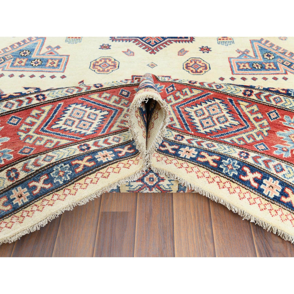 Afghan Special Kazak Shiny Wool Hand Knotted Ivory Oriental Rug 8'10" x 11'9"