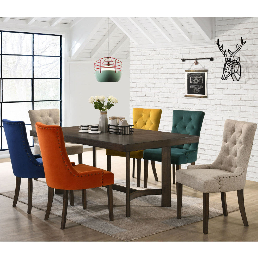 Set of 2 Yellow Velvet Side Chair, Espresso Finish