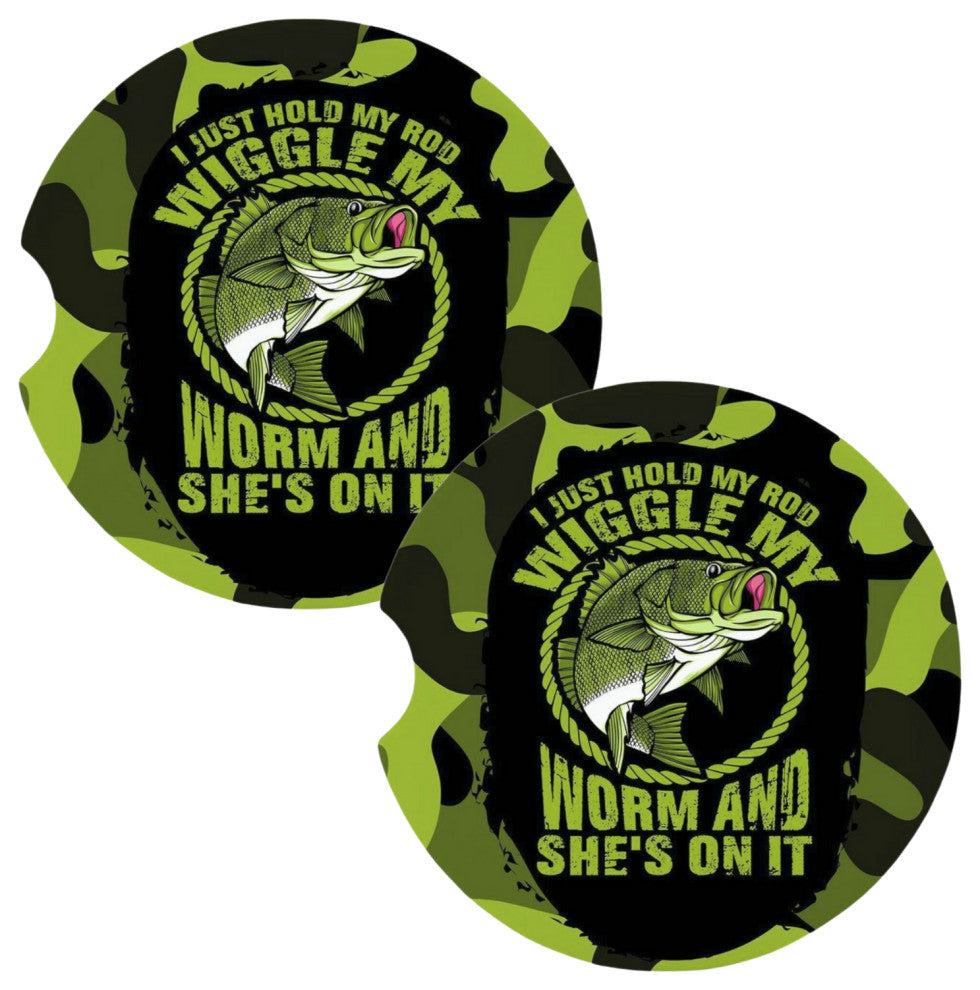 I Just Hold My Rod Green Camo Fishing Coasters for Car Cup Holders Set of 2