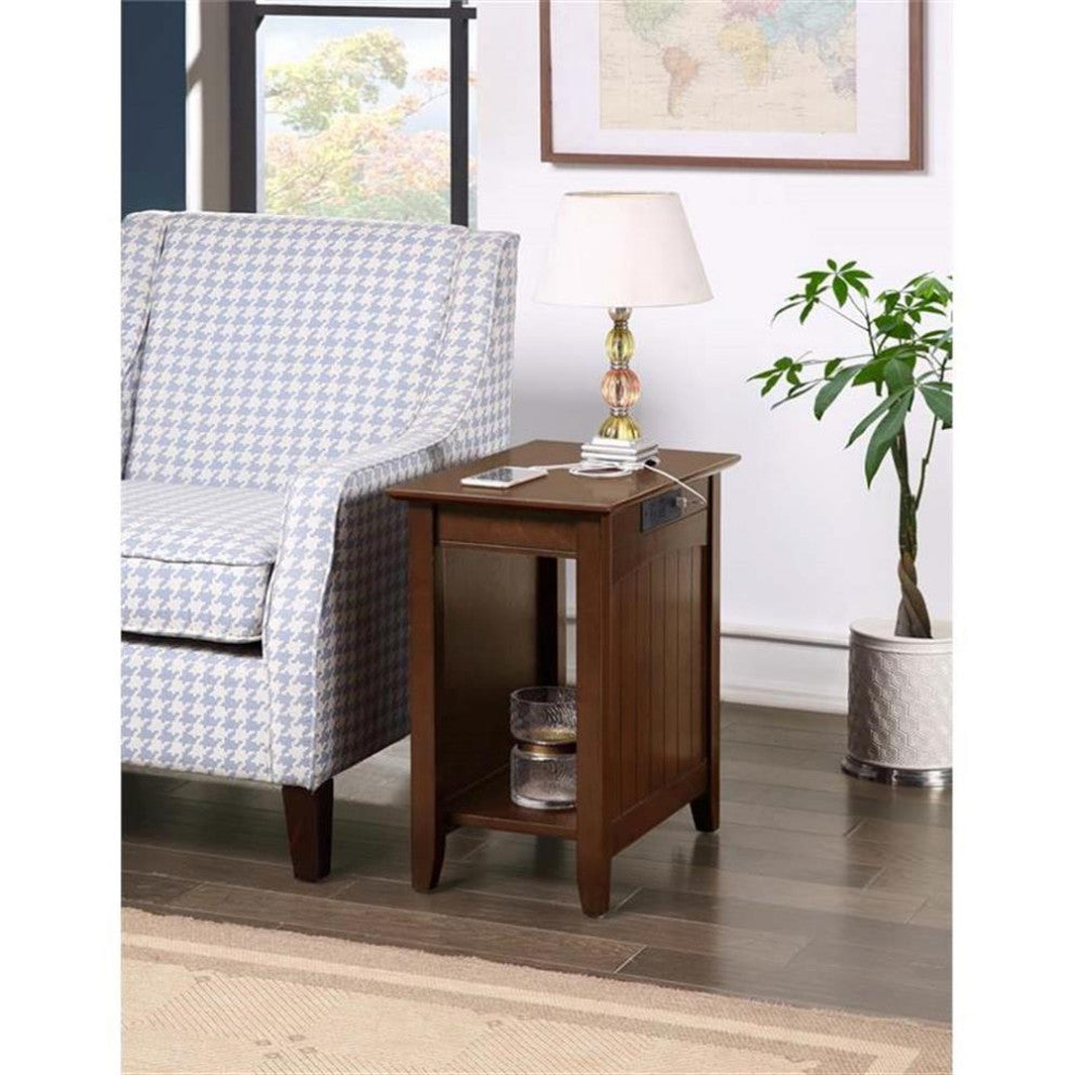 Convenience Concepts Edison End Table with Charging Station Espresso Wood Finish