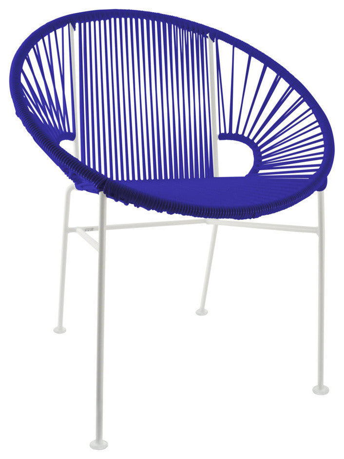 Concha Indoor/Outdoor Handmade Dining Chair, Deep Blue Weave, White Frame