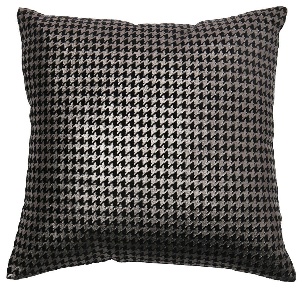 Houndstooth Metallic Foil Printed Velvet Pillow Cover, Black