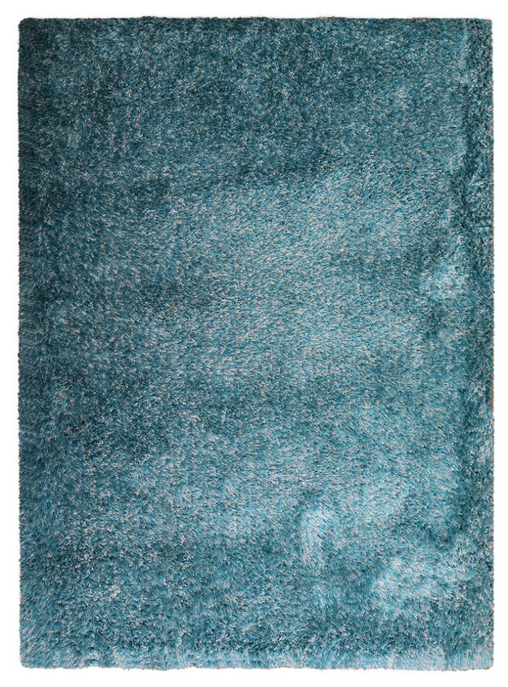 HAND TUFTED SHAG POLYESTER ECO-FRIENDLY AREA RUGS- Turquoise&White Color, Solid